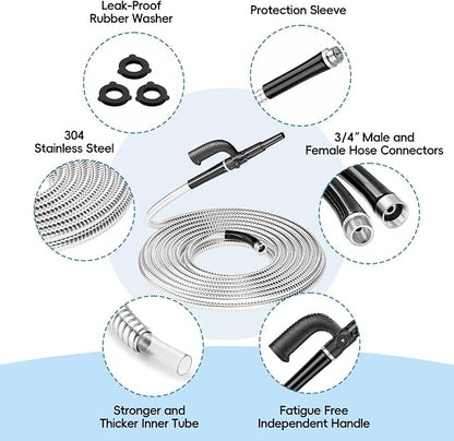 SPECILITE Metal Garden Hose 50ft Heavy Duty 304 Stainless Steel Water Pipe for Yard, Outdoor, RV - Durable, Tough & Flexible, Kink & Tangle Free, Pet-proof, Puncture Resistant with Independent Grip