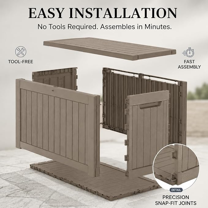 270 Gallon Outdoor Storage Box Resin Deck Box All Weather Waterproof Large Lockable Storage Container Deck Box for Patio Furniture, Garden Tools, Lockable, Gray New