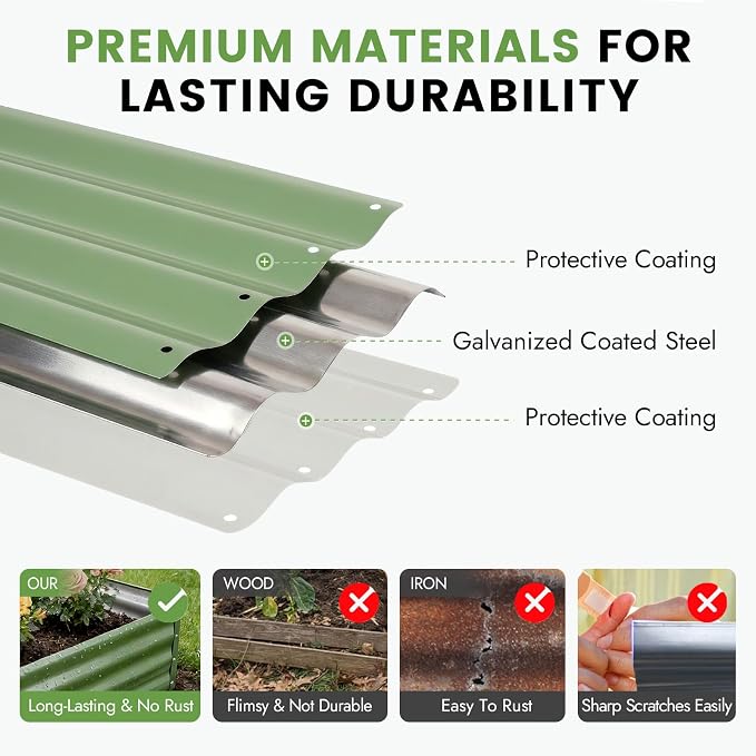 INNO STAGE Galvanized Raised Garden Bed Kit, 6x3x1FT Metal Raised Garden Beds for Vegetables, Rust-Resistant & Easy Assembly, Outdoor Raised Beds for Gardening, Flowers, Herbs (Green)