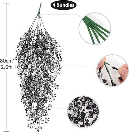 RECUTMS Artificial Hanging Plants 4Pcs Faux Hanging Vines Black Faux Ivy Vines Flowers Halloween Thanksgiving Decoration Indoor Outdoor Garden Wedding Balcony Room Decor (Black)