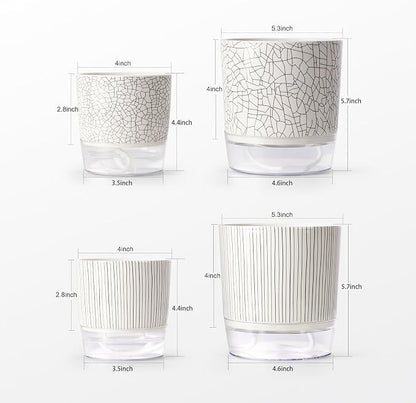 Self Watering Pots for Indoor Plants, 5 & 4 Inch Stylish Flower Pots, Set of 4 Modern Planters with Self-Watering Feature (Mixed Colors)