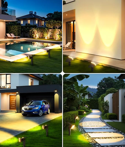 LETMY Solar Lights Outdoor Waterproof IP65, 2 Pack Solar Spot Lights Outdoor with 14 Big LEDs, 2-in-1 Wall Lights & 2 Modes Solar Landscape Spotlights for Pathway Yard Decor Garden Gifts (Warm White)