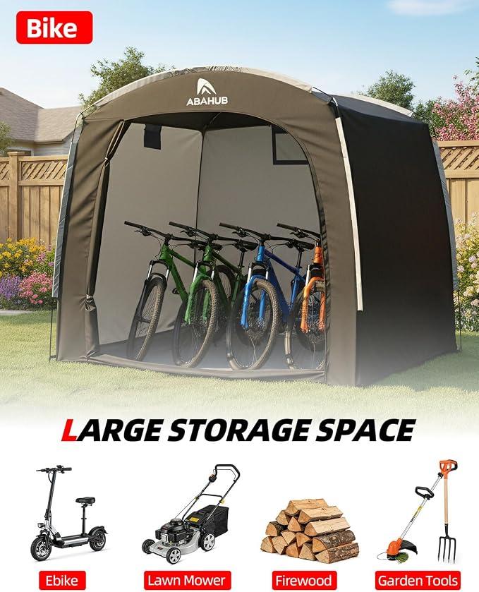 Abahub Portable Bike Storage Shed Tent, 86.7" × 59" × 67", Outdoor Silver-Coated Bicycle Shelter, PU4000 Waterproof 210D Oxford Fabric
