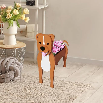 Staffordshire Bull Dog Planter Pots, 9.45 x 5.79 x 13.39 Inches | Dog Flower Pot, Cute Animal Shaped Plant Pot, Gifts for Women & Pet Lovers, Indoor Outdoor Garden Home Office Decor