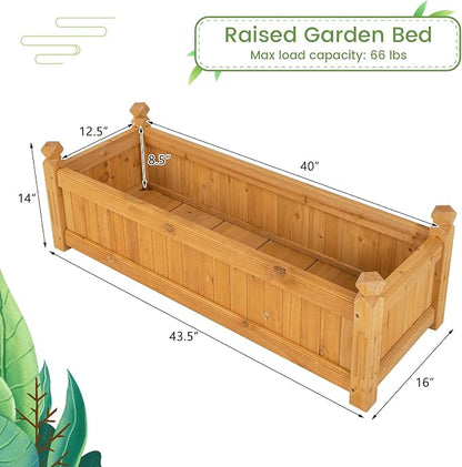 HAPPYGRILL Raised Garden Bed, Elevated Planter Box with Drainage Holes, Outdoor Wood Planter Container for Vegetables Flowers & Herbs, Planter Raised Beds for Garden, Patio, Balcony