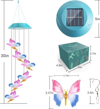 Toodour Solar Wind Chime, Color Changing LED Swaying Butterfly Wind Chimes, Upgrade Butterfly with Fluttering Wings, Waterproof Solar Outdoor Light Decor for Garden Window Patio, Gift for Mom Grandma