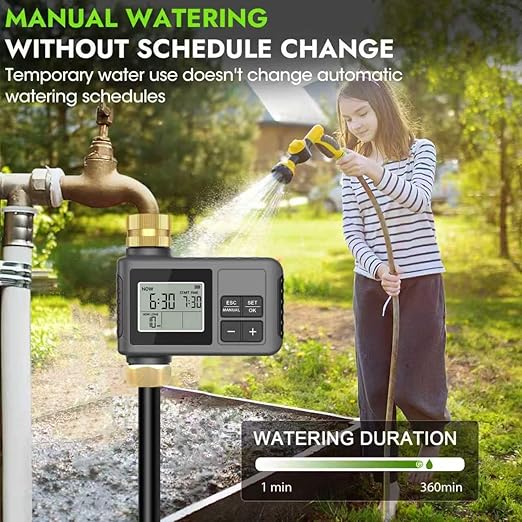 60Ft Drip Irrigation System with Smart Water Timer – Automatic Garden Watering Kit with Solid Brass Metal Connectors, 360° Adjustable Nozzles & Bendable Tubing for Garden, Greenhouse & Lawn