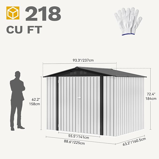 DWVO 7'x5' Large Metal Outdoor Storage Shed, Heavy Duty Tool Storage Sheds for Backyard Patio Lawn - Ideal for Bicycles, Garden Tools, and Lawn Equipment, Easy-to-Assemble, White