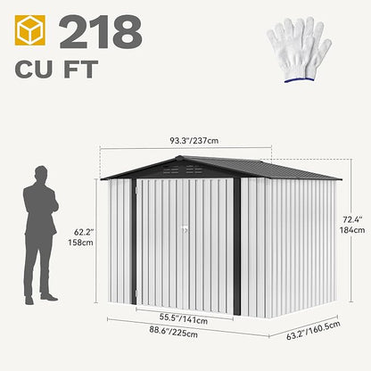 DWVO 7'x5' Large Metal Outdoor Storage Shed, Heavy Duty Tool Storage Sheds for Backyard Patio Lawn - Ideal for Bicycles, Garden Tools, and Lawn Equipment, Easy-to-Assemble, White