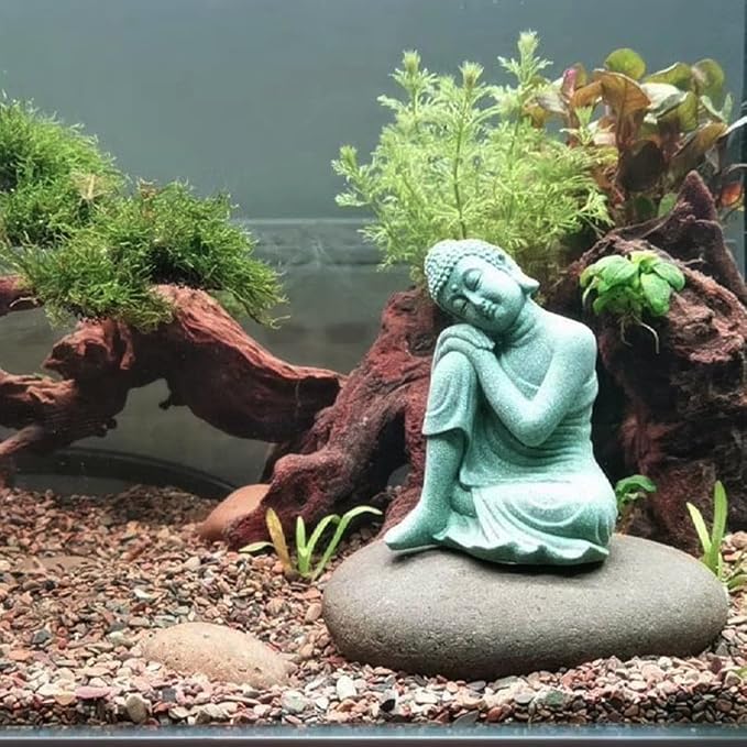 livelyfish Mini Buddha Statue Meditating Natural Sandstone Buda Sculptures Ornament for 10 Gallon & Under Fish Tanks, Aquarium Decorations Home Zen Garden Bonsai Decor, Gifts (Meditation-Small)