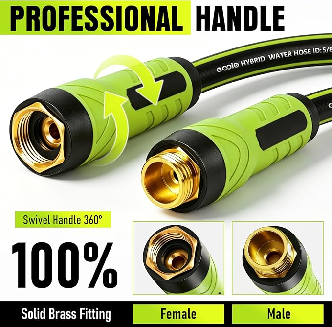 Garden Hose 75ft x 5/8", Heavy Duty Water Hose, Flexible and Durable, Kink Resistant Lightweight Hybrid Hose, Leakproof Yard Hose with Male to Female Fittings