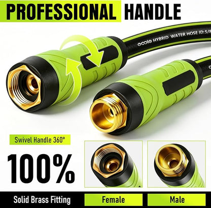 Garden Hose 25ft x 5/8", Heavy Duty Water Hose, Flexible and Durable, Kink Resistant Lightweight Hybrid Hose, Leakproof Yard Hose with Male to Female Fittings