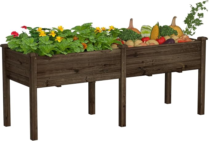 BlueWish 72''L x 23''W x 30''H Outdoor Cedar Garden Bed, 2x6 FT Raised Garden Bed with 8 Drainage Holes & 6 Legs, Elevated Planter Boxes for Gardening, Vegetable, Flower, 661lbs Capacity, Rustic