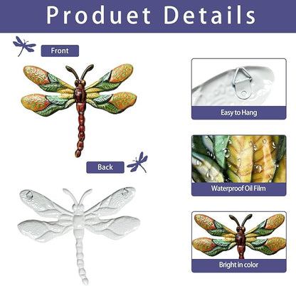 Metal Dragonfly Wall Decor 3D Colorful Outdoor Fence Wall Art Decor Hanging Decoration for Your Garden Yard Patio Balcony
