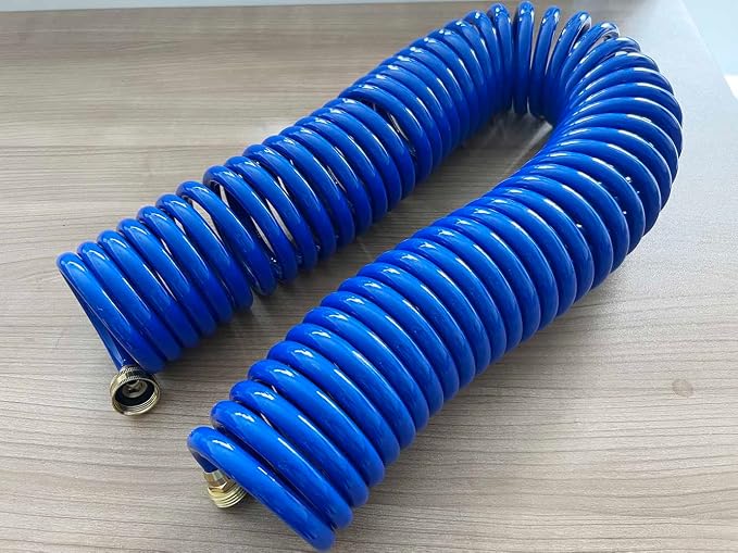 SANFU PU Recoil Garden Water Hose 3/8"ID(9.5 x 12.7mm) x 50ft Premium with 3/4"Inch Brass Fittings Retractable, Outdoor Patio Hose Marine&Boat, Blue(50')