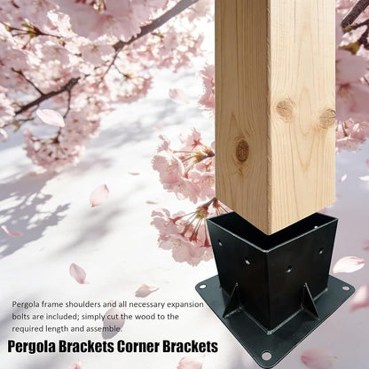 2 PCS Post Base Set Pergola Bracket Kit, Pergola Kits to Build Yourself | 4x4 Corner Brackets for Wood for Wood Beams, Corner Brackets for Do It Yourself Pergola Kits Outdoor Gazebo Patio Log Cabin
