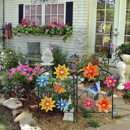 hogardeck Garden Decor for Outside, Set of 2 Metal Fence Decorative Garden Stakes with Flowers for Spring Decor, Yard Signs for Outdoor Patio Lawn Backyard Porch Decorations