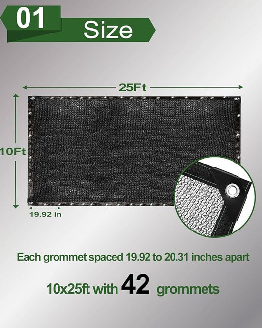 vensovo 30% Sunblock Shade Cloth Net Black Resistant - 10x25 Ft Garden Shade Mesh for Plant Cover, Greenhouse, Chicken Coop, Kennels, Tomatoes Plants