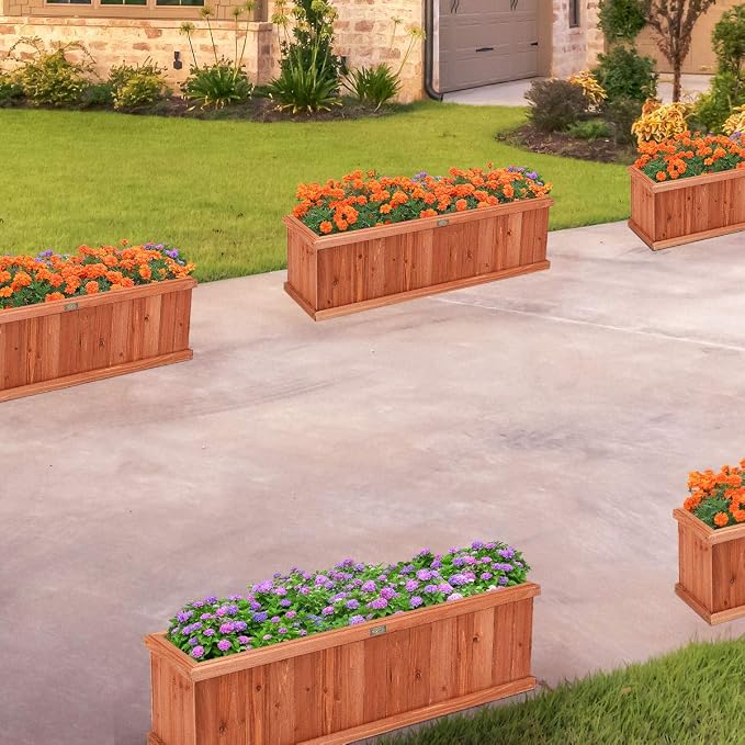 Giantex Raised Garden Bed Flower or Vegetable Planter Window Mounted Plant Box for Garden, Yard Wood Box for Planting, 40"x12"x12"