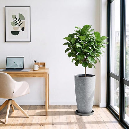 ZMTECH 2 Packs 21 inch Tall Planter, Indoor Outdoor Round Planter for Porch, Large Plant Pot with Drainage Hole for Home Garden Front Door, Modern Decorative Pots for Plants (Light Gray)