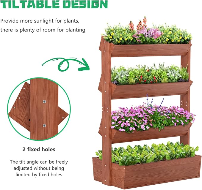 DoCred Vertical Raised Garden Bed, 5 Tier Freestanding Wood Garden Planters | Wooden Plant Stand Flower Rack with Planter Box for Herbs Flowers Vegetables Outdoor Indoor Gardening, Red