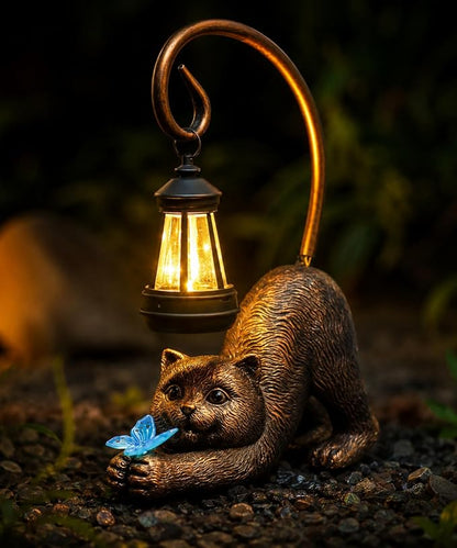 Solar Cat Garden Statue: Outdoor Sculptures with Lantern | Weatherproof Resin Decorations, Art Patio Balcony Yard Lawn Decor, Unique Birthday Gift for Women Mom Grandma
