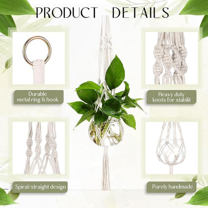 Colingmill 6 Pcs Boho Macrame Plant Hanger with Small Plastic Pot Hanging Plant Holder Wall Planter Propagation Station Include Hooks Kit for Indoor Home Garden Office Decor 3 Size (White)
