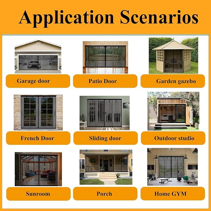 Magnetic Garage Door Screen 12x10ft for 1 Car, Hands Free Net Curtains, Retractable Fiberglass Doors Cover Closure for Garage Carport Patio Balcony Porch Gazebo Backyard Greenhouse RV (Black, 12x10ft)