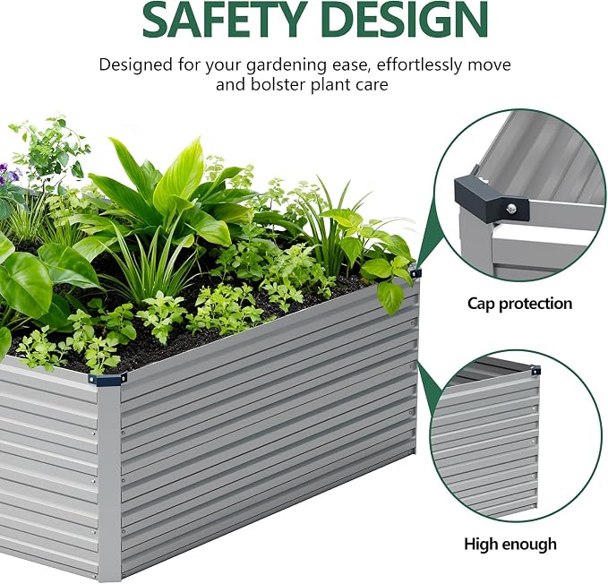 Vengarus 8x4x2ft Galvanized Raised Garden Bed,Metal Raised Beds Kit Silver | 2FT Deep Root Elevated Garden Planter Box, Corrugated Steel, Open Bottom, Rustproof All Weather, Large Vegetable Flower Bed