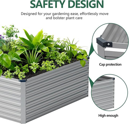 Vengarus 8x4x2ft Galvanized Raised Garden Bed,Metal Raised Beds Kit Silver | 2FT Deep Root Elevated Garden Planter Box, Corrugated Steel, Open Bottom, Rustproof All Weather, Large Vegetable Flower Bed