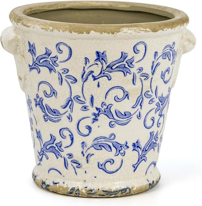 Dosayes Vintage Ceramic Flower Pot with Drainage Holes and Handle,Ice Crack Country Rustic Planters for Indoor Outdoor,Tuscan Decor,Home and Garden Decor,Gardening Present