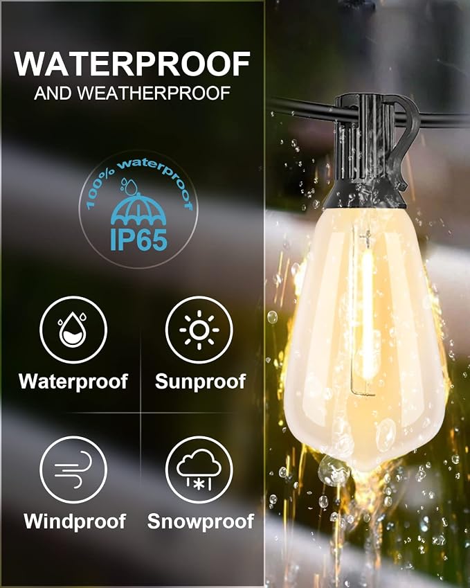 Lightdot LED Outdoor String Lights 300FT Patio Lights with 96 Shatterproof ST38 Vintage Edison Bulbs, Outside Hanging Light Waterproof for Porch, Deck, Garden, Backyard, Balcony, Dimmable