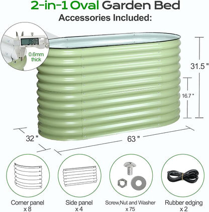 Aoodor 2-in-1 Modular Aluzinc Metal Raised Garden Bed, 63" L x 32" W x 32" H, Outdoor Planter Box for Vegetables, Flowers, and Herbs, Olive Green