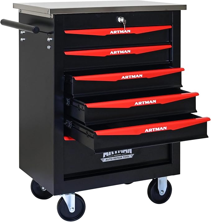 KEIKI 6 Drawers Tool Cart on Wheels,Multifunctional Rolling Tool Chest Tool Storage,Drawers Rolling Tool Trolley Organizer Tool Case for Garage, Warehouse, Workshop, Repair Shop (Black)