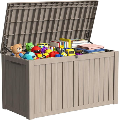 180 Gallon Outdoor Storage Box Resin Deck Box All Weather Waterproof Large Lockable Storage Container Deck Box for Patio Furniture, Garden Tools, Lockable, Grey