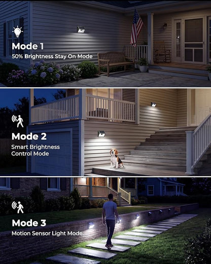 Peasur Solar Powered Lights Outdoor, 140 LED 8Pack Motion Sensor Light Outside, IP65 Waterproof Fence Security Lighting with 3 Modes for Yard Wall Garden Cool White