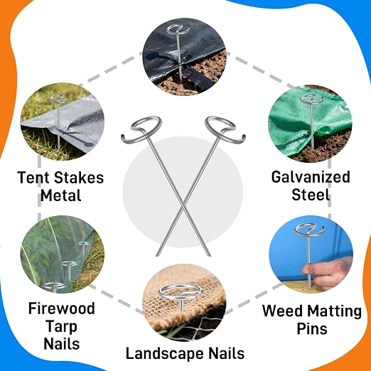 120 PCS Landscape Fabric Pins, 8 Gauge Galvanized Steel Garden Staples with 1.3 inch Landscape Fabric pins & Free Staple Puller - Heavy Duty Weed Barrier Pins (120 Pcs Galvanized Steel)