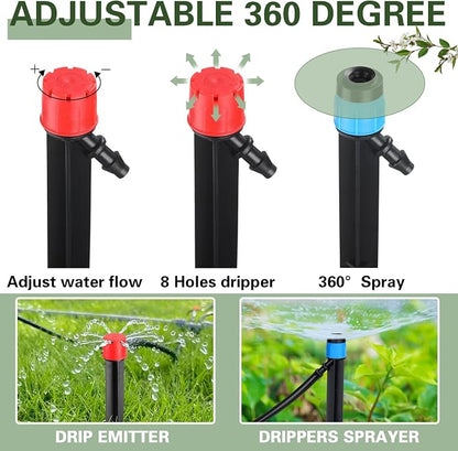 SiliFine 120 Pcs Drip Irrigation Emitters for 1/4'' Drip Irrigation Tubing 60 Irrigation Emitters Sprayer 60 Adjustable 360 Degree Water Flow Drippers for Patio Lawn Garden Watering