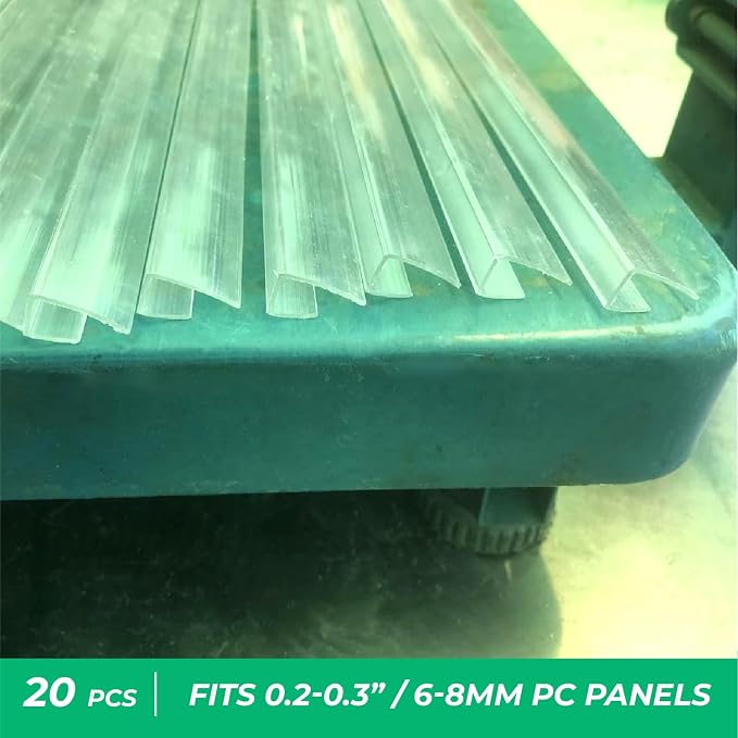 Polycarbonate Greenhouse Panels U Connector Profile - 20 Pieces, 2ft Length, Prevent Dust, Rain & Moisture from Getting into Twin-Wall Greenhouse Panels, Fit 8mm or 6mm Panels (U Connectors 8mm-2ft)
