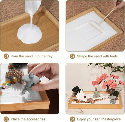 Mini Zen Garden for Desk Bodhi Tree and Buddha | Desktop Sand Tray Japanese Zen Garden Kit for Therapy Office Decor, Home Decor, Meditation Gifts