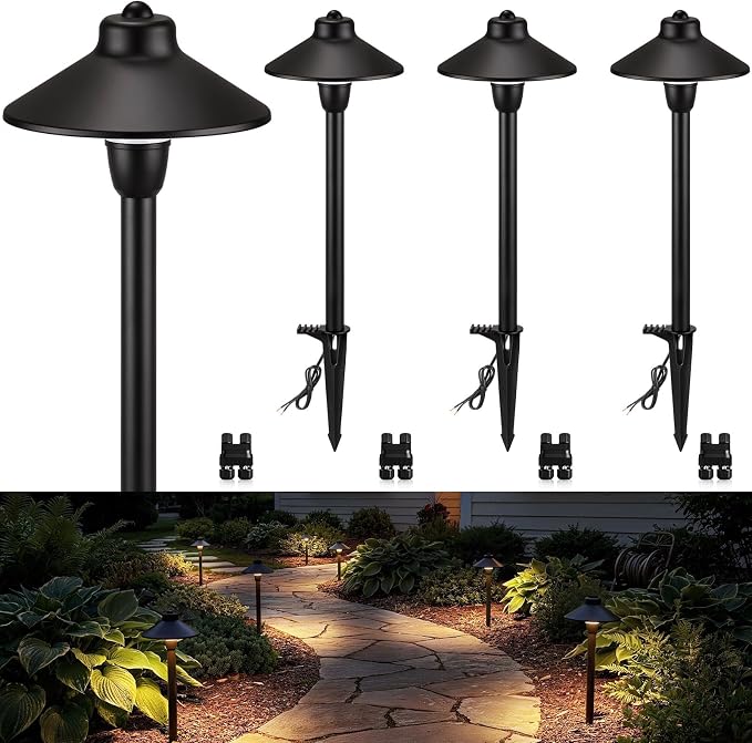 SUNVIE Low Voltage Pathway Lights 12V LED Landscape Path Lights 3000K Outdoor Waterproof Landscape Lighting 3W Aluminum Low Voltage Landscape Lights for Walkway Yard Garden ETL Listed Cord, 4 Pack