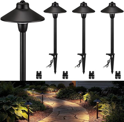 SUNVIE Low Voltage Pathway Lights 12V LED Landscape Path Lights 3000K Outdoor Waterproof Landscape Lighting 3W Aluminum Low Voltage Landscape Lights for Walkway Yard Garden ETL Listed Cord, 4 Pack
