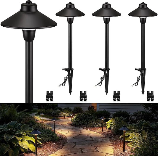 SUNVIE Low Voltage Pathway Lights 12V LED Landscape Path Lights 3000K Outdoor Waterproof Landscape Lighting 3W Aluminum Low Voltage Landscape Lights for Walkway Yard Garden ETL Listed Cord, 4 Pack