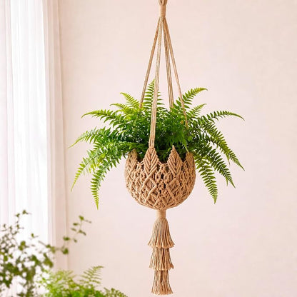 Shappy 1 Pack Boho Macrame Plant Hanger, Large Hanging Planter Plant Holder Pot Hanger Hanging Basket Wall Planters, Plants Lover Gift for Indoor Garden (Twist Braid,Jute Color)