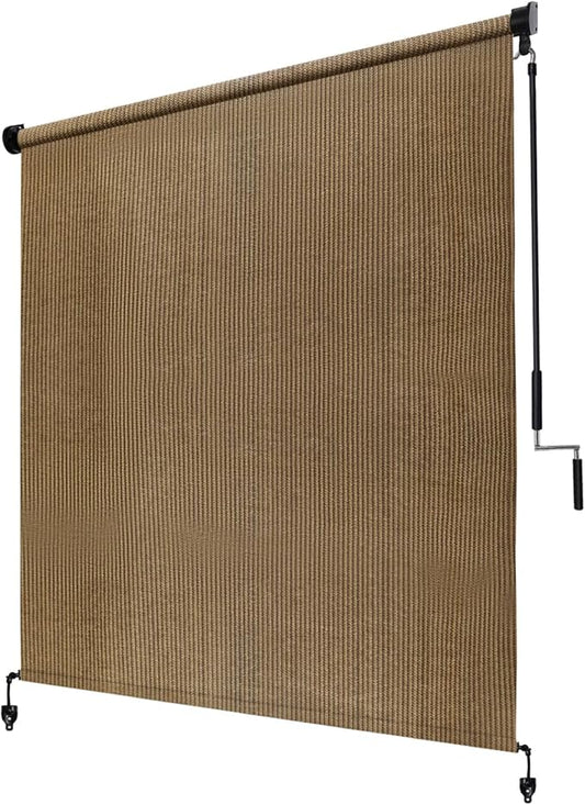 KANAGAWA Outdoor Roller Shade 6'X6' Walnut Exterior Cordless Patio Roll Up Shades for Outside Pergola Porch, Outdoor Blinds for Patio