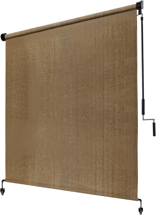 KANAGAWA Outdoor Roller Shade 5'X8' Walnut Exterior Cordless Patio Roll Up Shades for Outside Pergola Porch, Outdoor Blinds for Patio