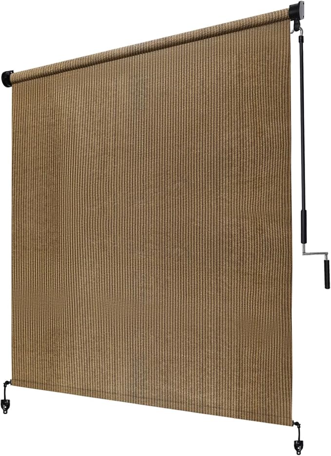 KANAGAWA Outdoor Roller Shade 10'X8' Walnut Exterior Cordless Patio Roll Up Shades for Outside Pergola Porch, Outdoor Blinds for Patio