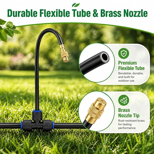240Ft 1/4" Drip Irrigation System, 360° Adjustable Copper Nozzles, Save 80% Watering System for Garden, Upgraded DIY Kit for Outdoor Plants, Raised & Flower Beds, Landscape, Greenhouse, Yard