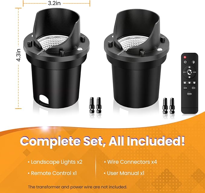Low Voltage Landscape Lighting, 12-24V AC/DC Well Lights with Remote Control & 4 Connectors, 5CCT In-ground Lights IP67 Waterproof Outdoor Path Lights for Garden Yard, 2 Pack