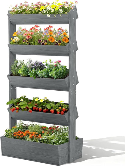 DoCred Vertical Raised Garden Bed, 5 Tier Upgraded Garden Planters Freestanding Wood Plant Stand Flower Rack Wooden Planter Box for Plants Herbs Flowers Vegetables Outdoor Indoor